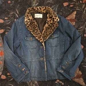 Chadwick’s Oversized Denim Jacket w/ Leopard Collar (Retro 90s Style)
